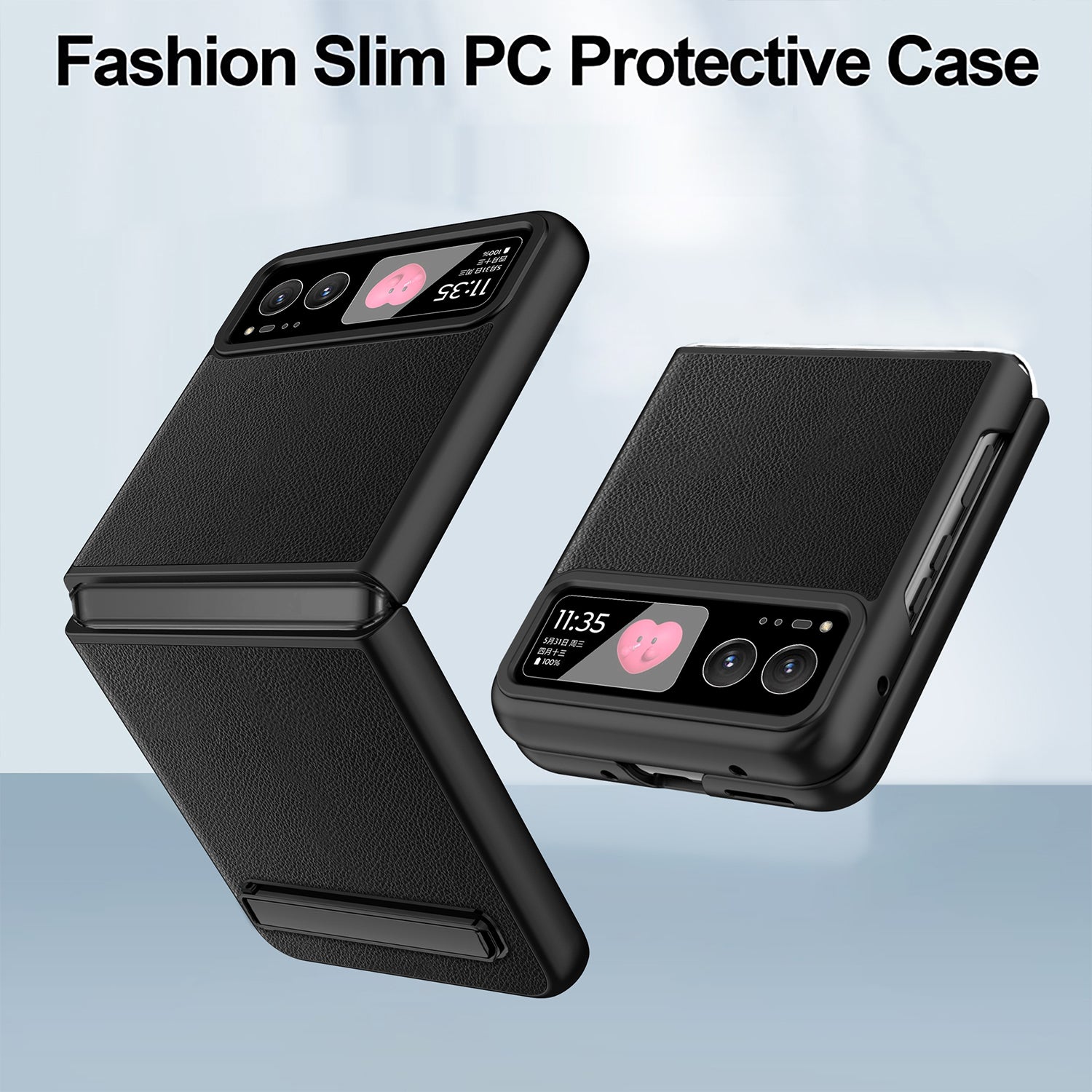 For Motorola Razr 40 5G Kickstand Case Leather+PC Cover with Rear Screen Film - Black For Motorola Razr 40 5G Kickstand Case Leather+PC Cover with Rear Screen Film - Black